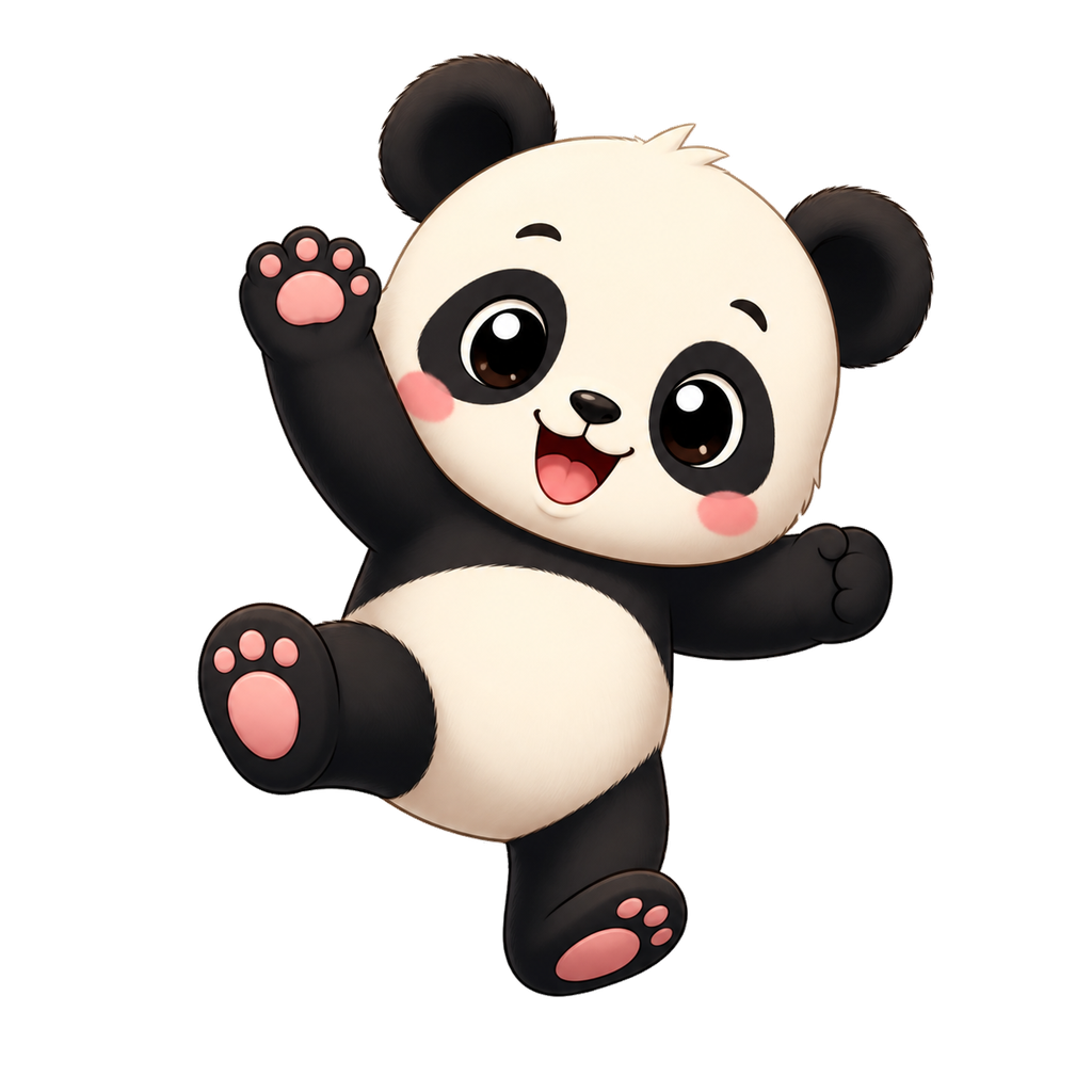 A cheering cartoon panda